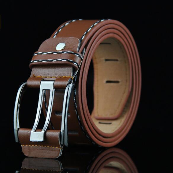 Mænd kvinder bælter punk stil retro business bælter mandlige pu læderrem luksus pin spænde bælter ceinture homme: Brun