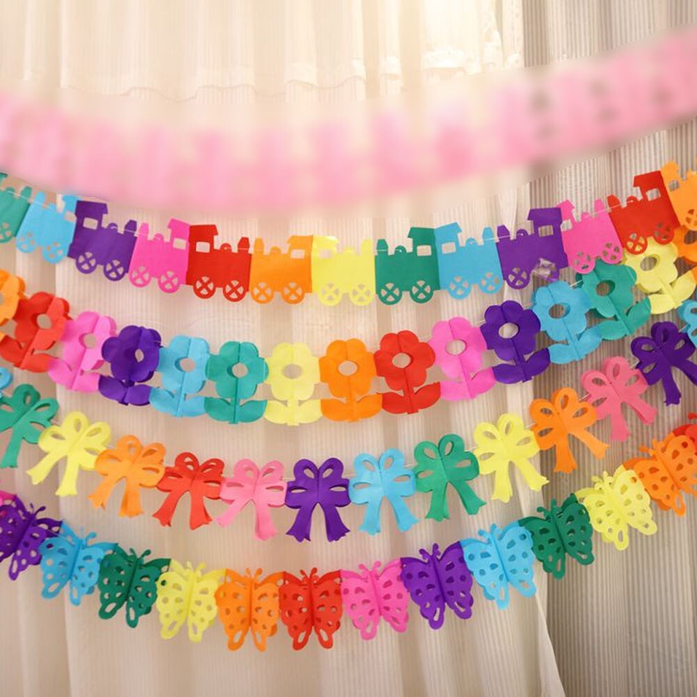 Guirlande de papier coloré en forme de cœur et de papillon pour la maternelle, bannière, drapeau, décoration murale suspendue, dessin animé, ornements pour chambre d'enfants,
