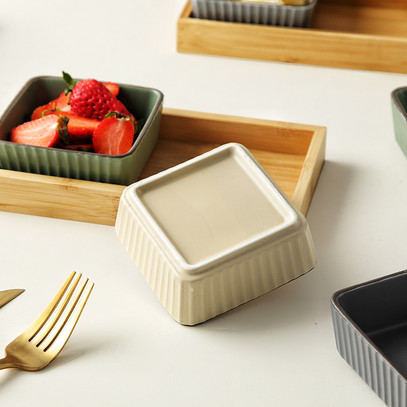 Muzity Keramische Vierkante Kommen Saus Schotel Porselein Dessert Snack Platen Met Bamboe Lade Kerstcadeau
