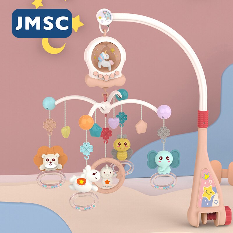 JMSC Baby Krippe Fernbedienung Handys Rasseln Musik Pädagogisches Spielzeug Rotierenden Bett Glocke Nachtlicht Drehung Karussell Kinderbetten 0-12M neugeborene