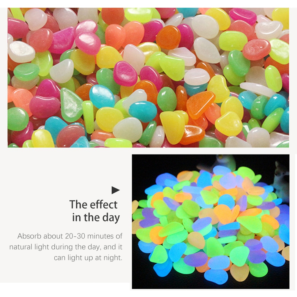 Piedras brillantes para acuario, decoraciones de jardín, pecera, piedras luminosas, rocas que brillan en la oscuridad, accesorios para acuario, 100 Uds.