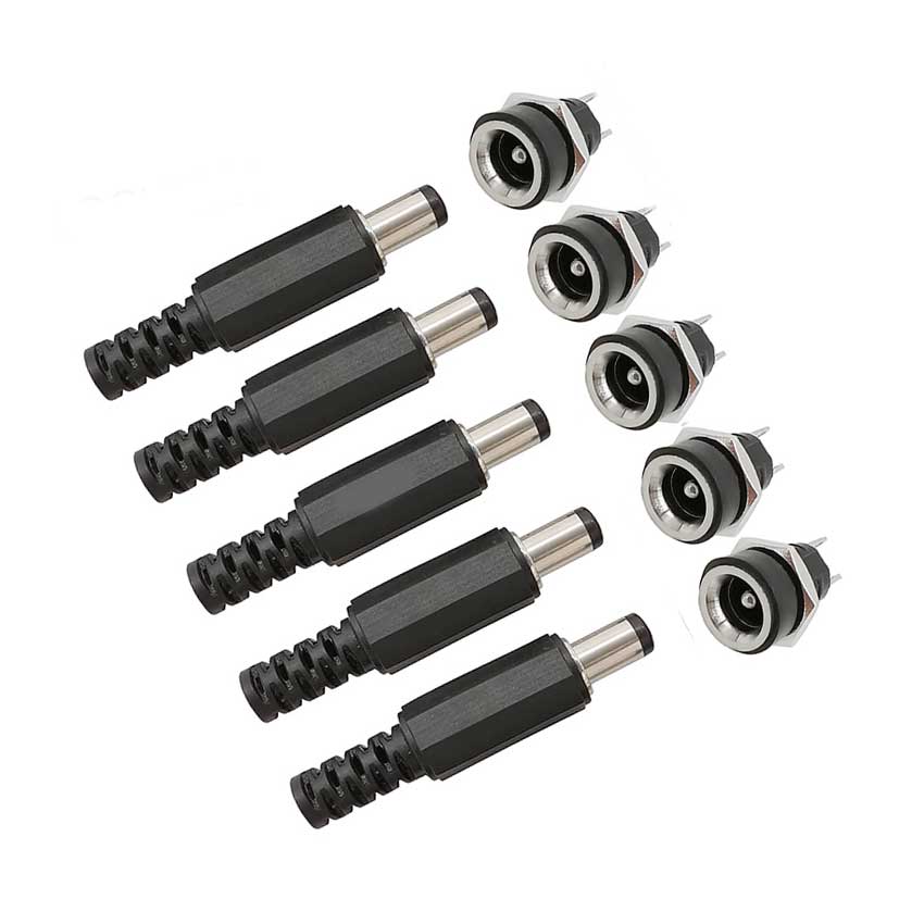 Cltgxdd 10Pcs 12V 3A 5.5X2.5 Mm Plastic Mannelijke Stekkers + Dc Power Jack Female Socket Panel mount Connector 5.5*2.5 Mm: each 5PCS