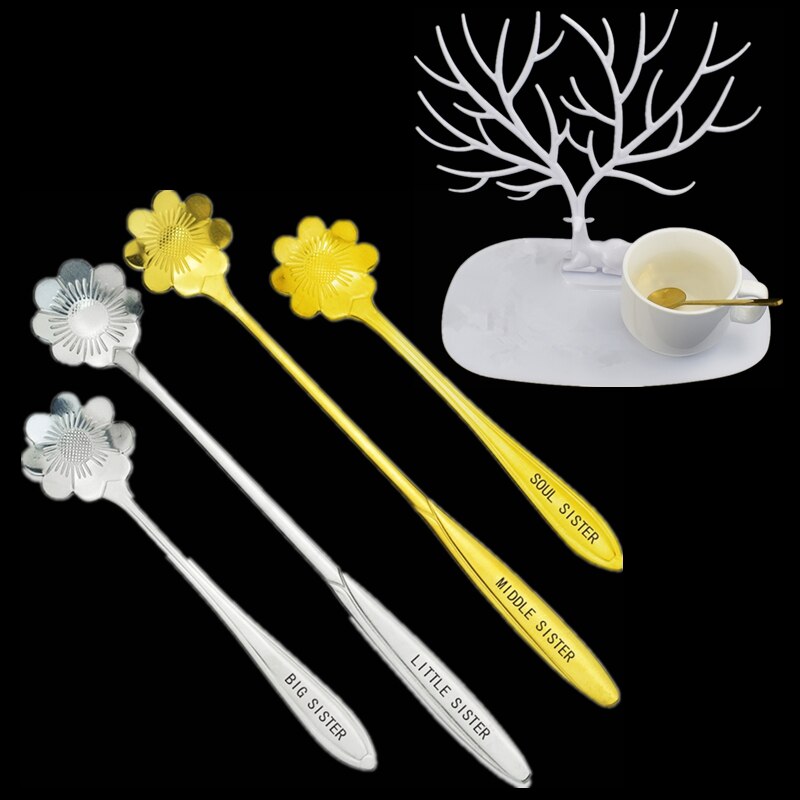 Stainless Steel Tea Spoon Lettering Sisters Dessert Spoon Exclusive Friendship Tea Coffee Mixed Long Handle Drinking Tableware