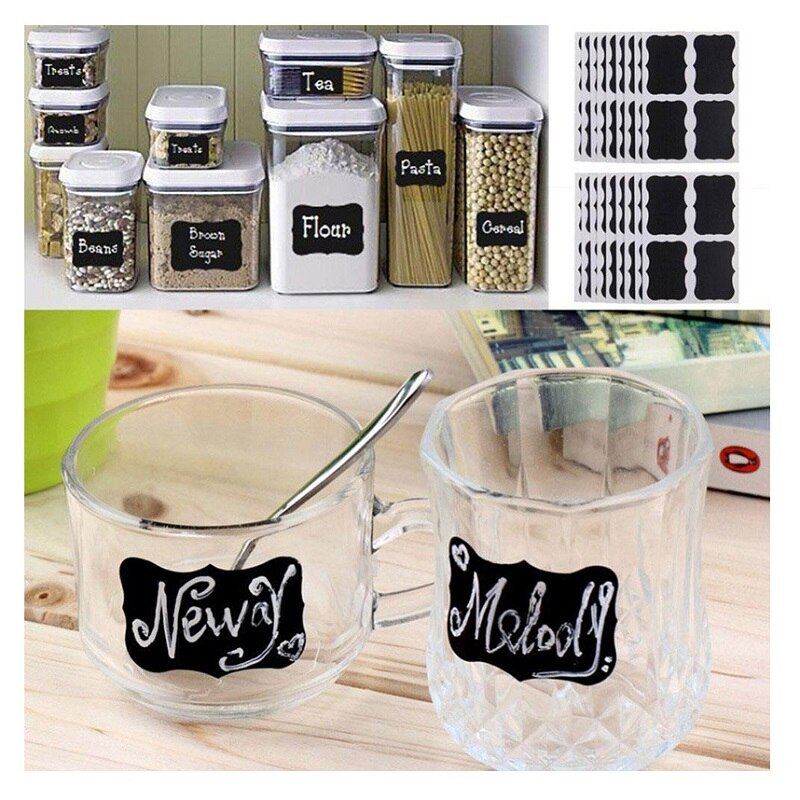 64 stickers/set Blackboard Craft Sticker Kitchen Storage Jar Box Label 5cm x 3.5cm Black Spice Storage Box Blackboard Sticker