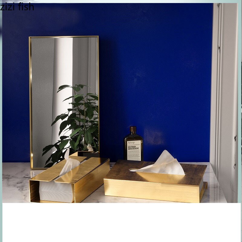 Golden Stainless Steel Tissue Box Bedroom Living Room Home Desktop Finishing Simple Coffee Desktop Restaurant Tissue Storage Box