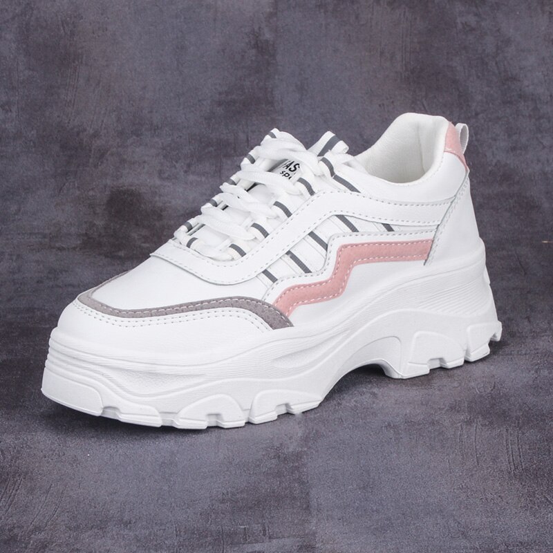 tykk joggesko kvinner plattform høy hæl tykk såle langt beige svart hvit sneaker fritidssko chaussures femme