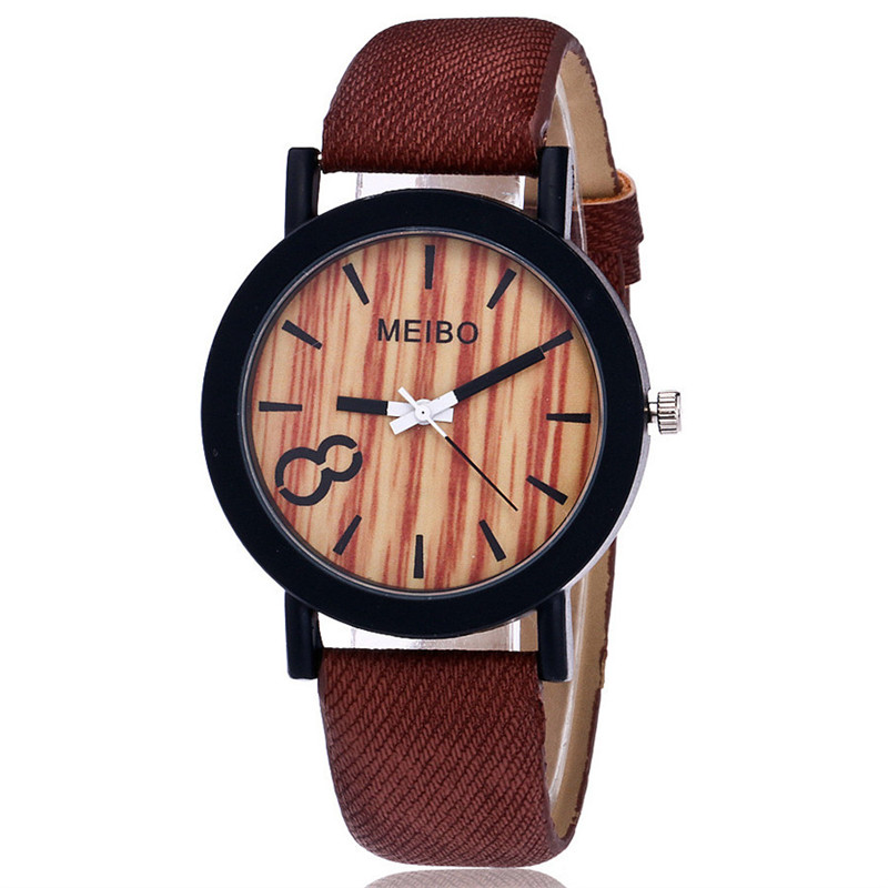 Meibo Modeling Houten Quartz Horloge Casual Houten Kleur Lederen Horloge: A