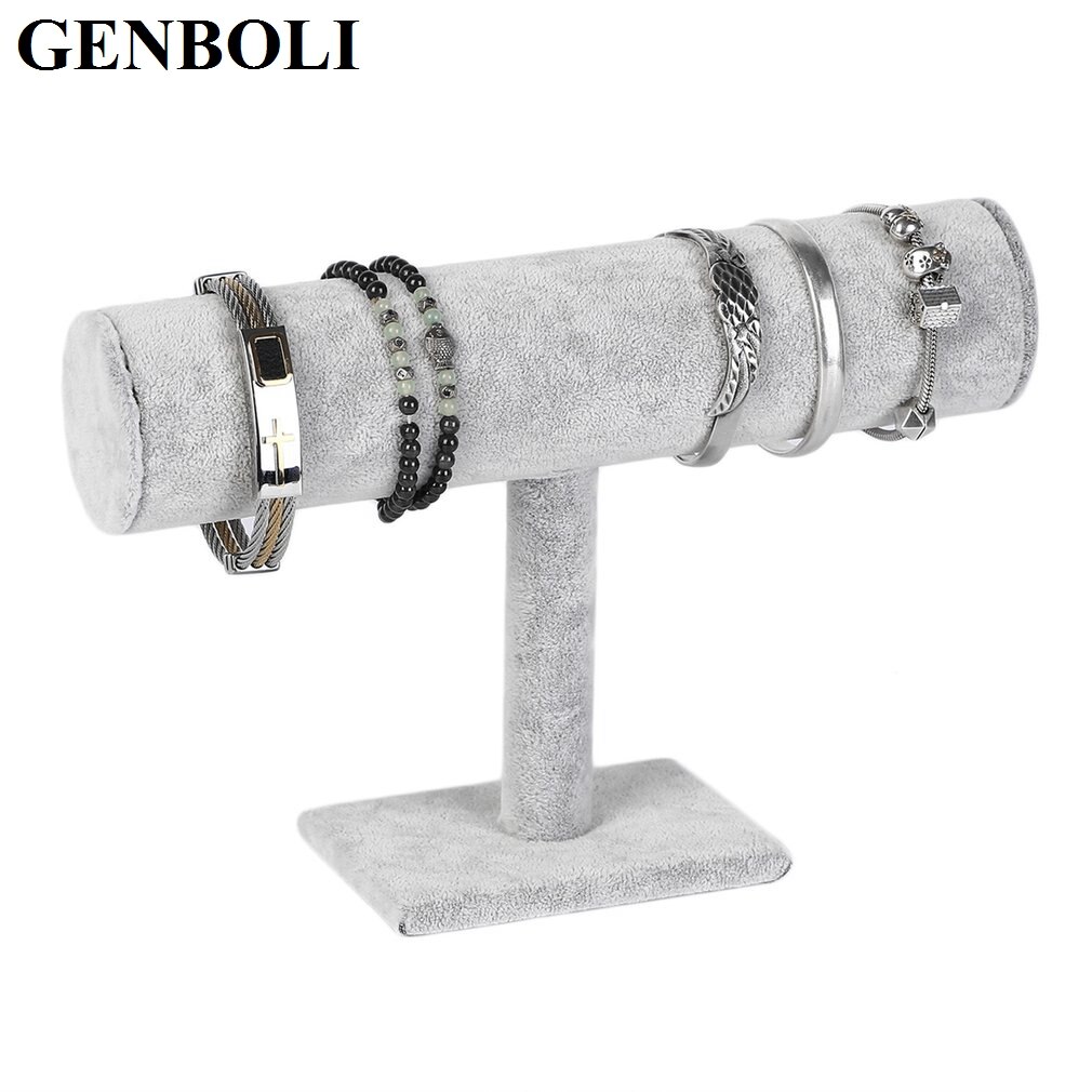 GENBOLI Grijs Fluwelen Houder Display Sieraden Rek Armband Horloge Ketting Stand Organizer Grijs Perfect Voor Zowel Ornament