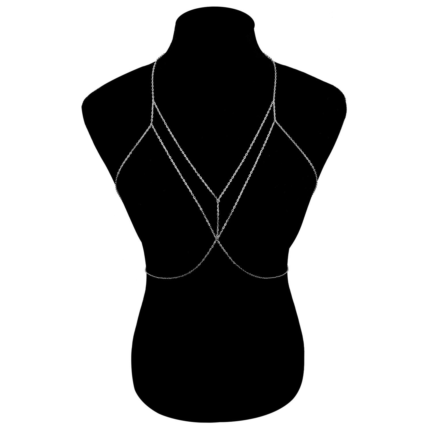 Cadena de cuerpo escalonada sexual para mujer, cadena en capas de Color dorado Simple, joyería para el cuerpo, cadena de pecho de verano para mujer: Color dorado