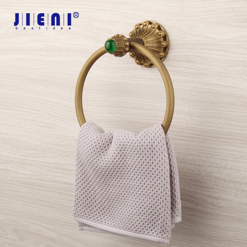 Jieni Antiek Messing Wandmontage Badkamer Handdoek Ring Massief Messing Brozen Handdoek Ring Met Gem Velg Accessoires