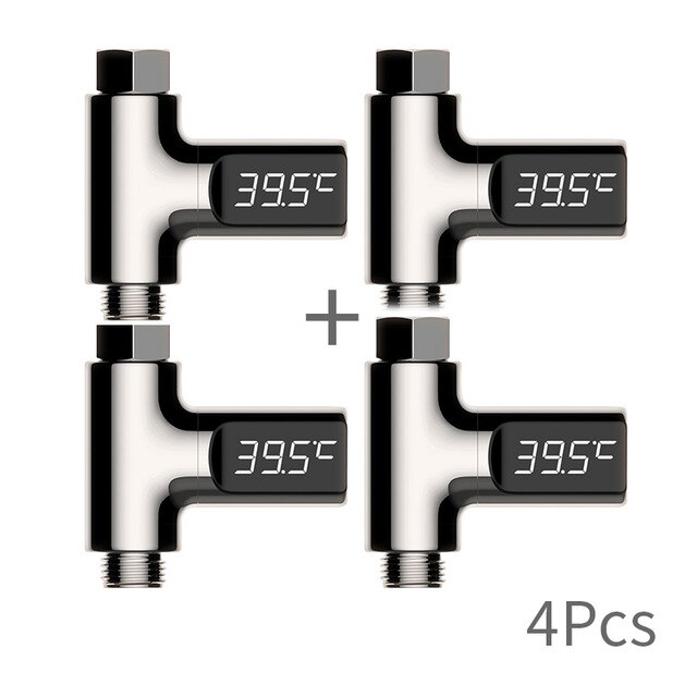 Thermomètre de douche à mécanisme d&#39;autoproduction d&#39;électricité,moniteur de température d&#39;eau, compteur d&#39;énergie intelligent à affichage LED: 4pcs