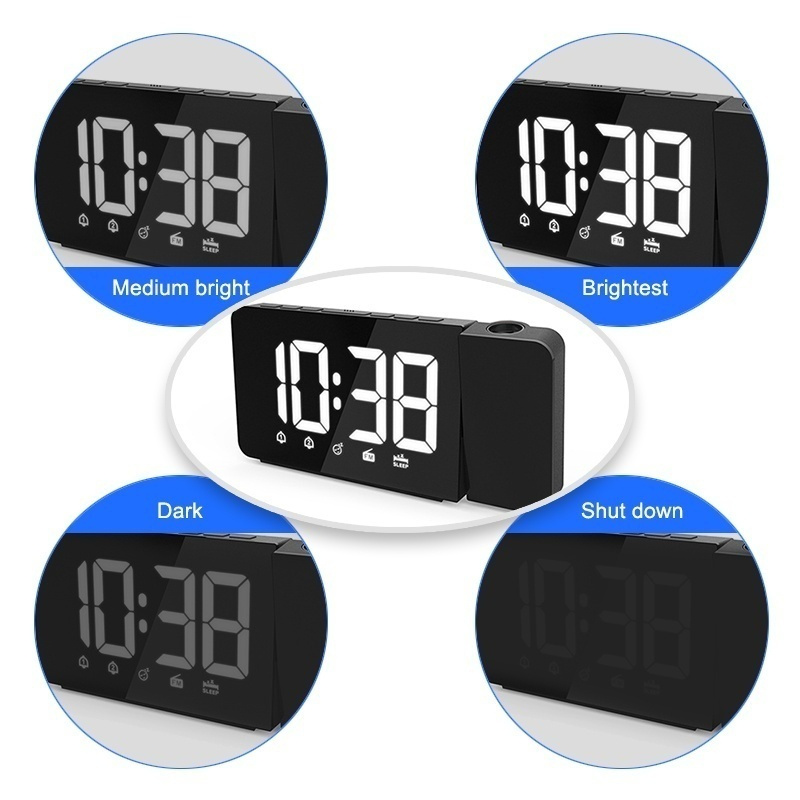 Cyfrowy budzik z projekcją czasu doprowadziło, radiem fm i funkcją drzemki, zegar stołowy z regulowanym oświetleniem i pamięcią czasu