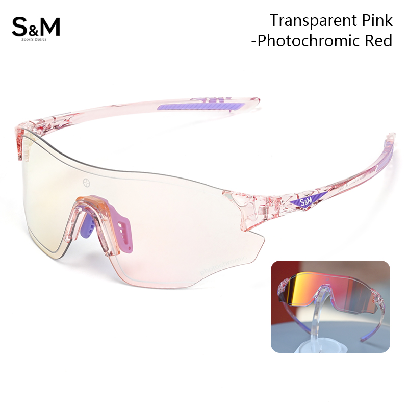 S&M Photochromic Glasses Marathon Sports Change Windproof Glasses Cycling Sunglasses Women's Bicycle Glasses UV400 Goggles: Pink