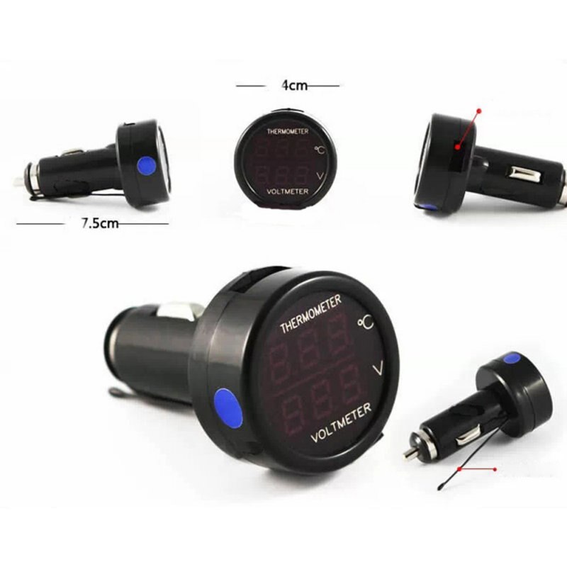 12V 24V Digital Car Voltmeter Thermometer 2 In 1 DC Temperature Meter Battery Monitor Red Blue Led Dual Display