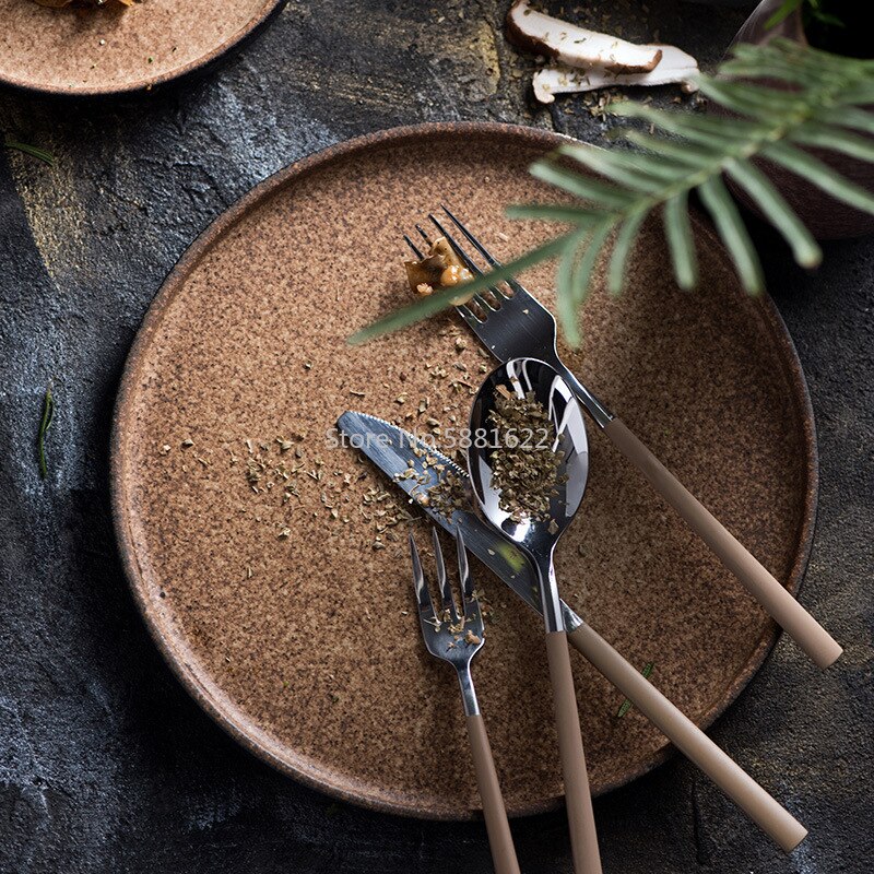 Ceramic Pottery Ceramics Flat Plates Dishes Dark Yellow Color Tableware