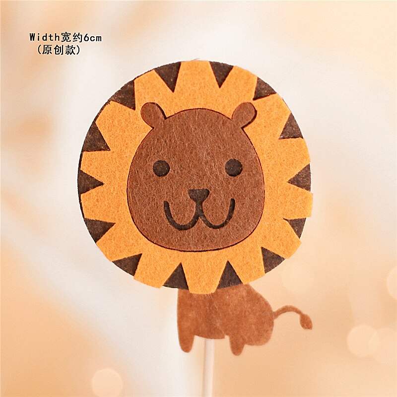 Voelde Dieren Aap Leeuw Giraffe Uil Cake Topper Voor Verjaardagsfeestje Decoraties Bakken Levert Baby Shower Kid Liefde: 2pc felt lion B