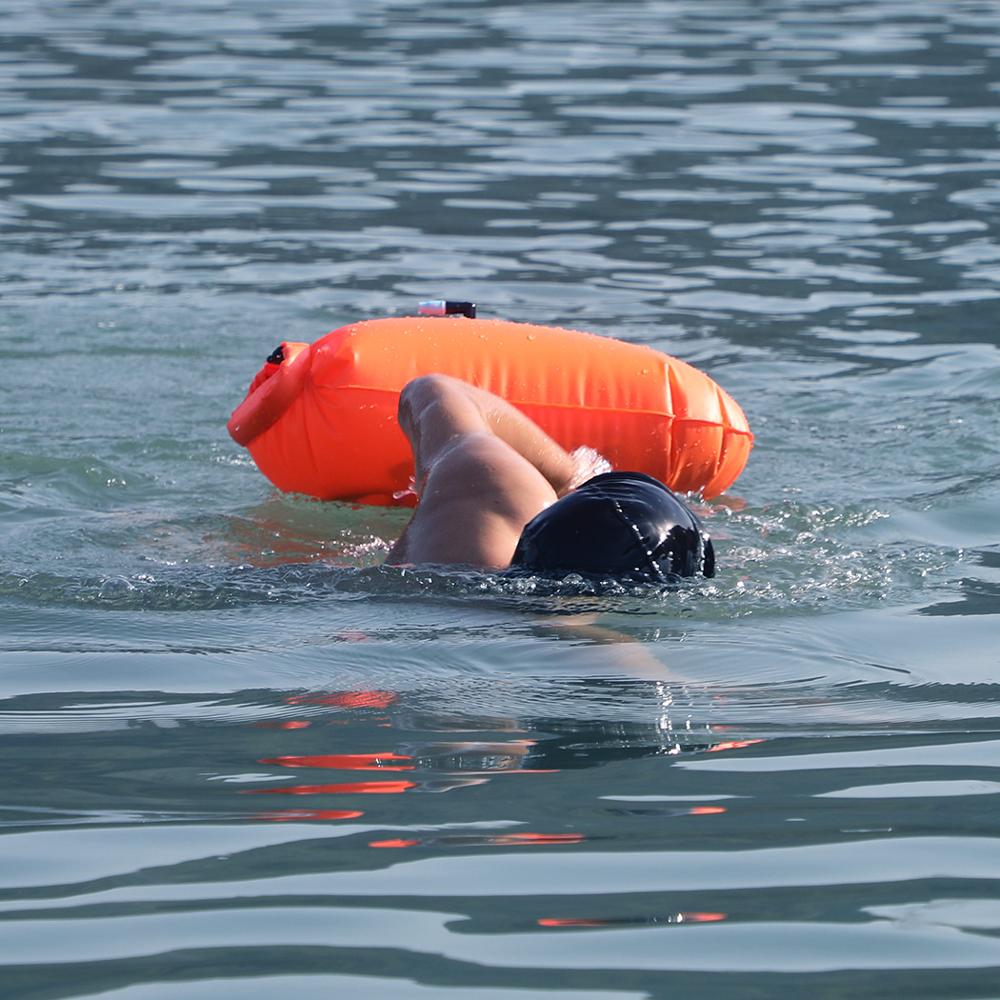 Portable 20L Safety Swimming Buoy Inflatable Lifeguard Float Dry Storage Tow Bag Wearable Waist Belt for Open Water Swimming