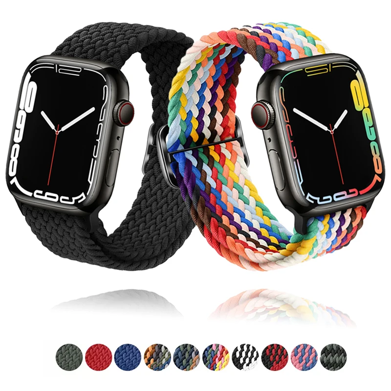 Bracelet à boucle tressée pour Apple Watch Band, Bracelet en nylon élastique, 44mm, 40mm, 49mm, 45mm, 41mm, 46mm, 42mm, iWatch Series 10, 9, 8, SE, 6, 7 Ultra