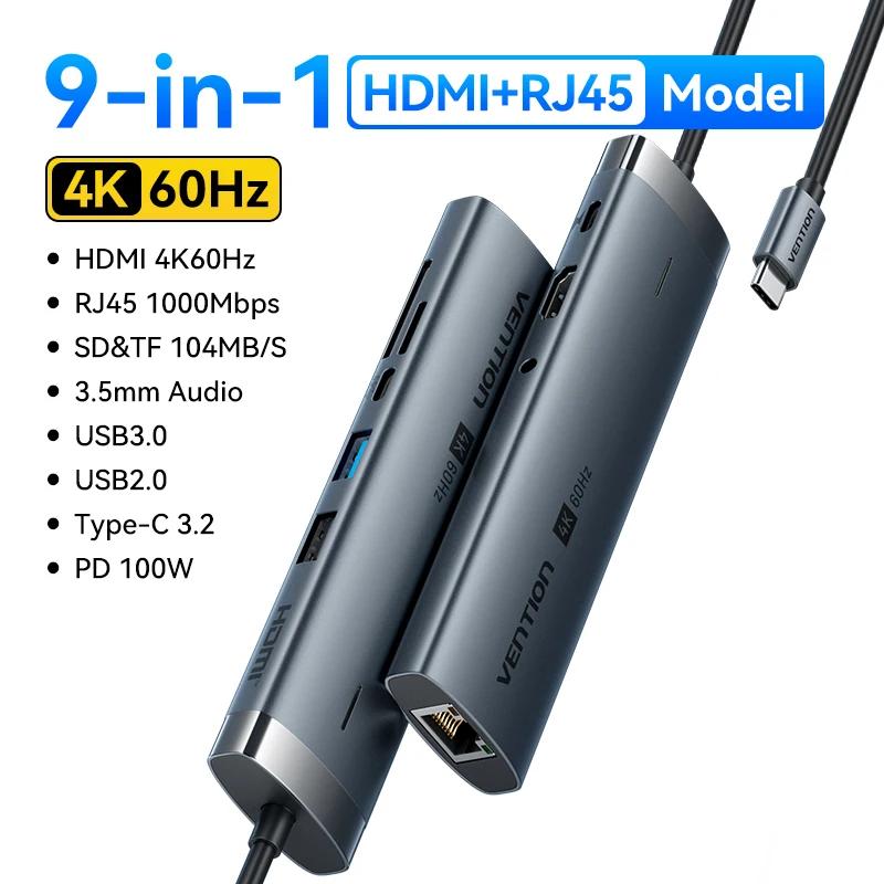 Vention 4K60Hz USB C HUB HDMI Adapter Type C to RJ45 Ethernet USB3.0 PD100W SD&TF for Laptop MacBook Pro Docking Station USB HUB: BROWN