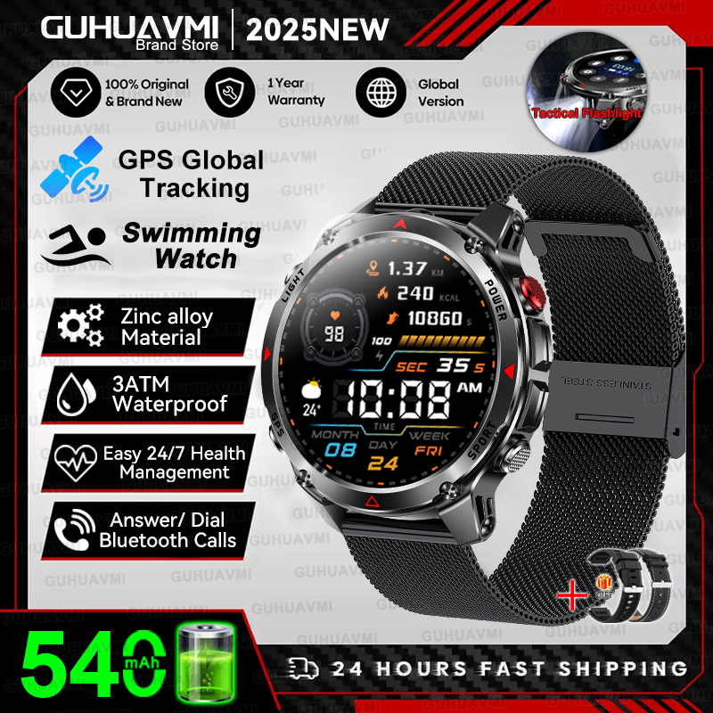 2025nuovo GPS sport Astuto Della Vigilanza Degli Uomini Bussola Altimetro Orologi Chiamata Promemoria Frequenza Cardiaca fitness 3ATM Impermeabile Smartwatch Esterno: Argento