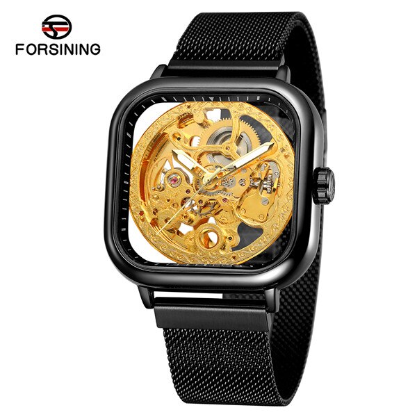 Forsining Mannen Automatische Horloge Vierkante Slanke Roestvrijstalen Gaas Band Mechanische Skeleton Horloge Klok: Type 1