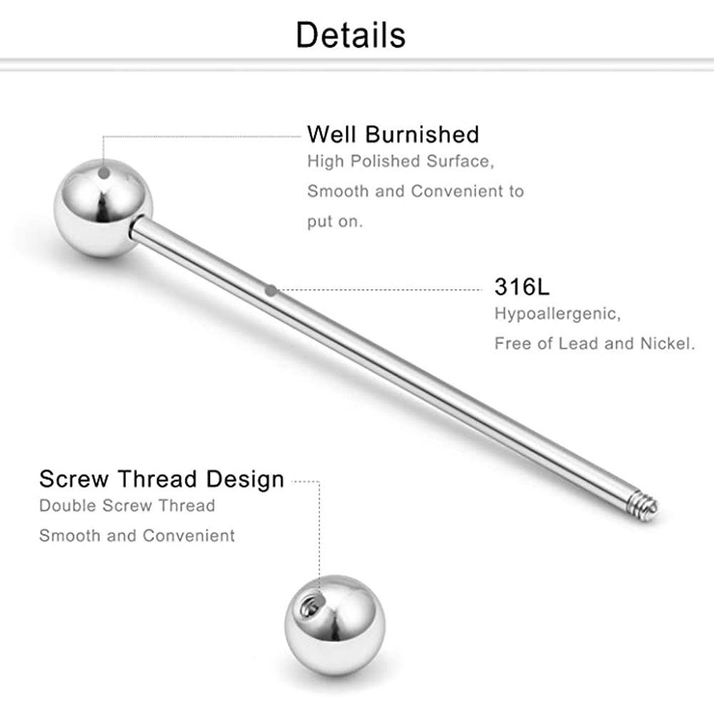 Bolas y púas de calibre 14, pendiente de cartílago de barra Industrial, joyería para Piercing corporal de 32mm, 35mm, 38mm, 40mm, paquete