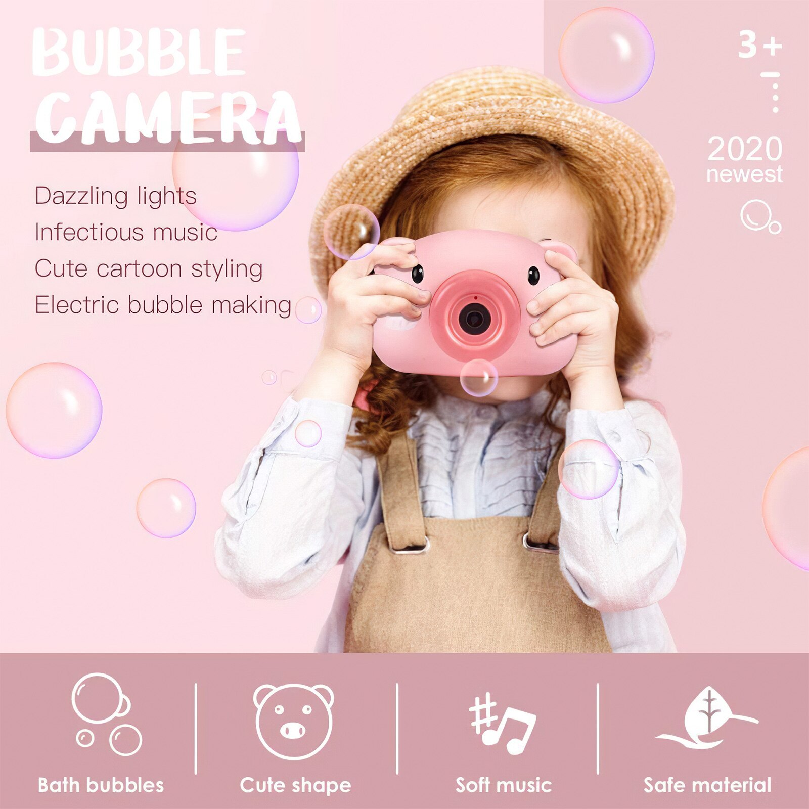 Portable Soap Bubble Camera Cute Bubble Camera Machine Outdoor Activity Children Bubble Maker Pig Shape Camera With Music Sound