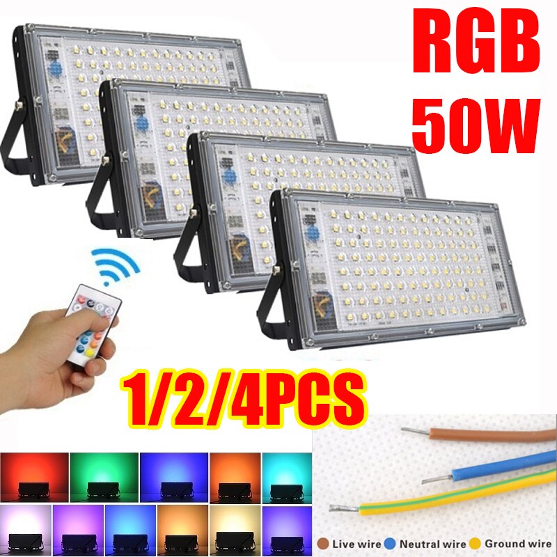 1/2/4 PCS LED Floodlight 50W RGB Projection Light LED Spotlight IP66 Outdoor Street Lamp Landscape Lighting Remote Control