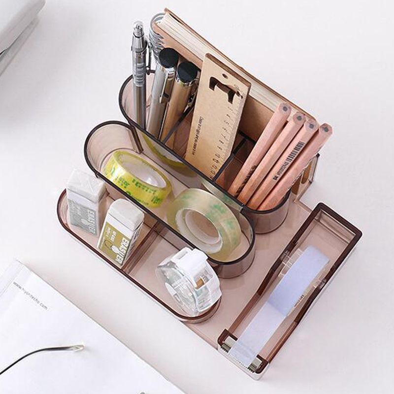 Transparent Stationery Storage Box Desk Organizer Plastic Compartment Pen Holder Office Accessories organizador