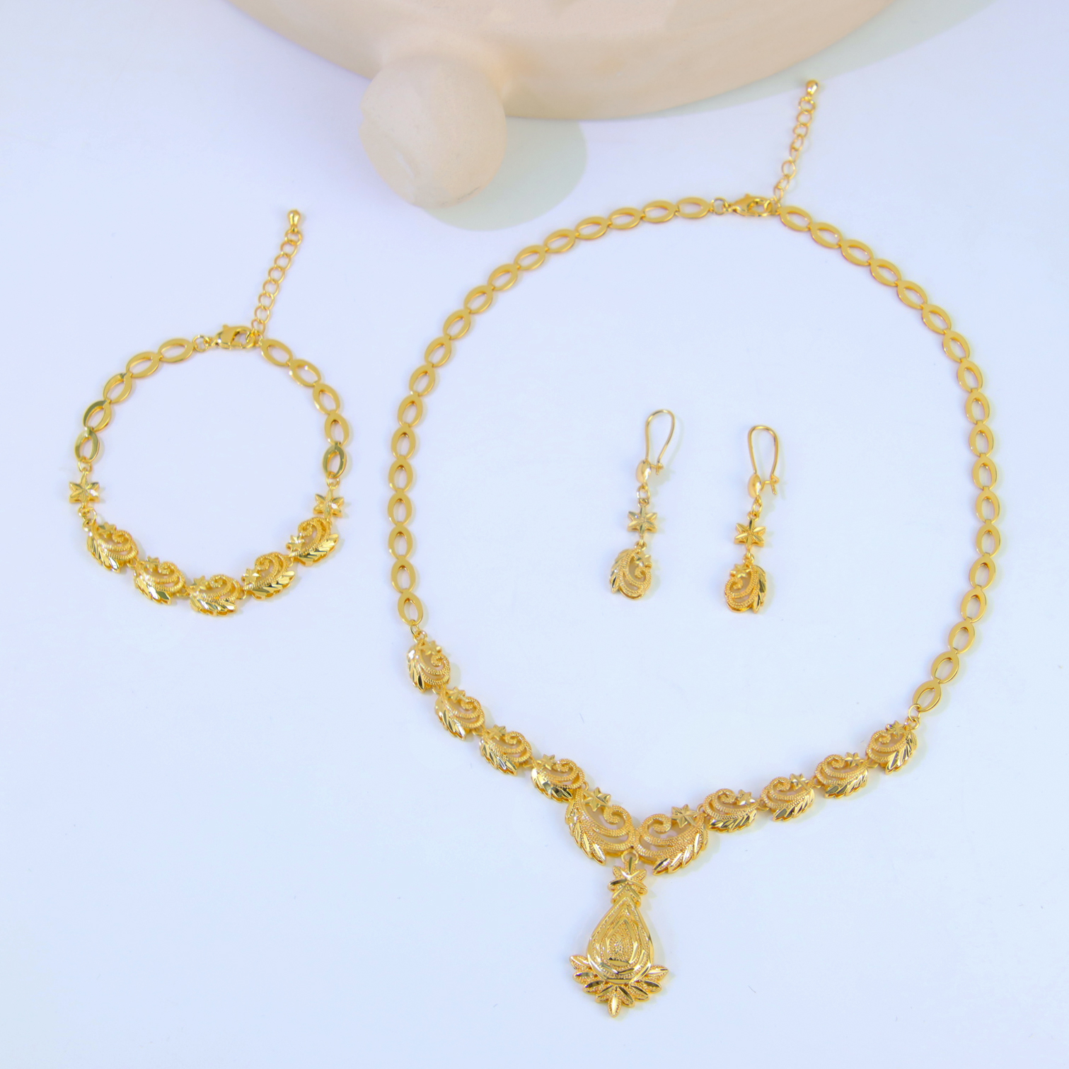 Luxe Dubai Bruiloft Sieraden Set 21K Vergulde Arabische Bruids Gouden Ketting Armband Oorbellen Braziliaanse Vrouwen Vintage Jewelrys: Silver Plated