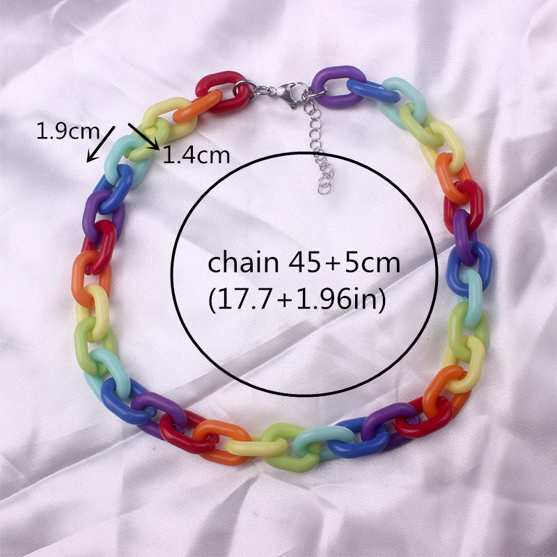 without piercing 7 color rainbow acrylic chains clip on earrings women trendy plastic chains clip earring brincos di154: necklace