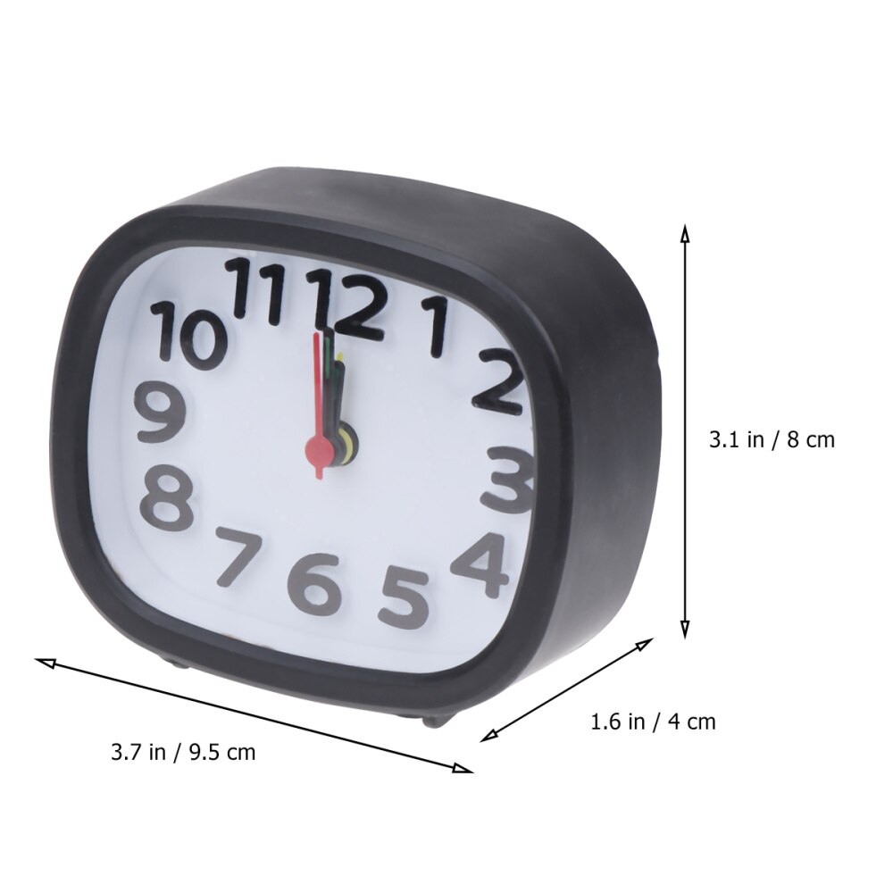 Simple Square Plastic Alarm Clock Small Desktop Clock Luminous Hour and Minute Hand Kids Alarm Clock Without Battery (Black)
