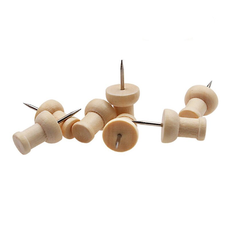 80pcs H-Shape Wood Decorative Push Pins, Wood Head and Steel Needle Point Thumb Tacks for Photos, Maps and Cork Boards: Default Title