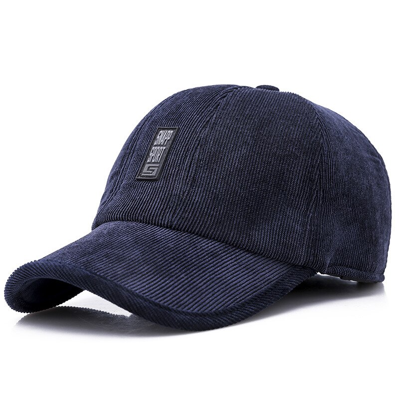 Sqteio vinter unisex baseballkasket mænd gorra hombre udendørs afslappet fløjlsbukser tyk varme høreværn hat: Marine blå