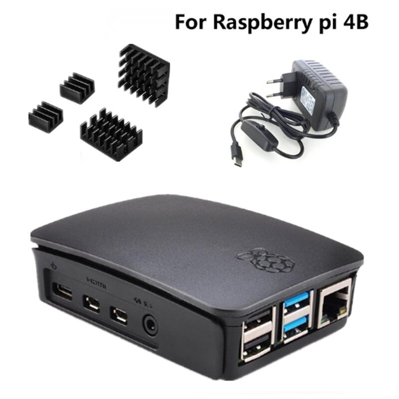 Boîtier pour Raspberry Pi 4 modèle B, boîtier officiel avec dissipateur de chaleur, adaptateurs d'alimentation, boîtier en plastique ABS, couvercle RPI143: Bundle 8