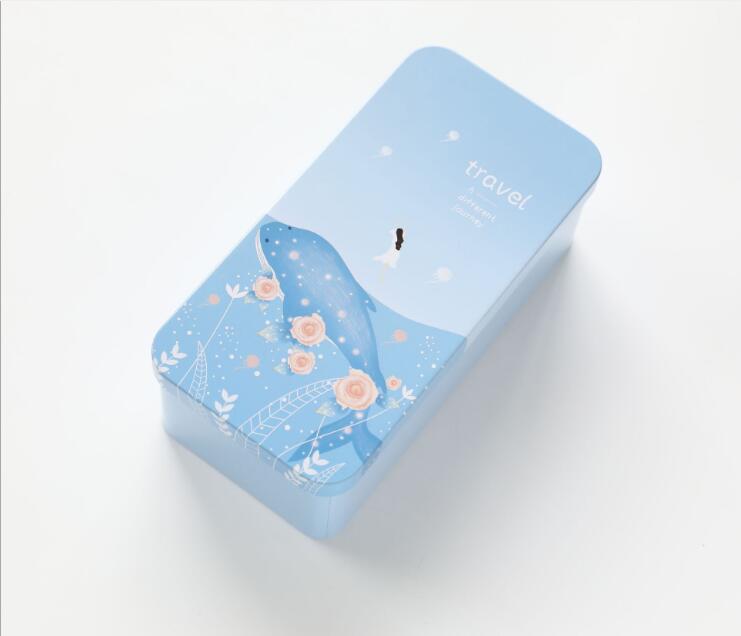 Student double deck storage box tin metal stationery estuche multifunction storage school supplies pencil case sea pen container: flowers