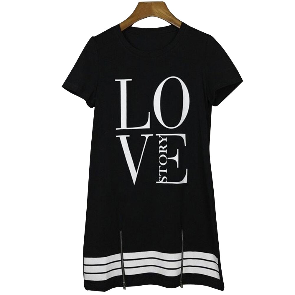 Vrouwen Lange T-shirt Een Stuk Casual Dress Sport Rits Brief Liefde Gedrukt