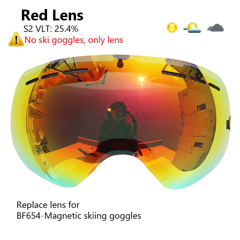 Gafas de esquí magnéticas para hombre y mujer, lentes de doble capa, antivaho, UV400, para Snowboard, BF654: Red Lens