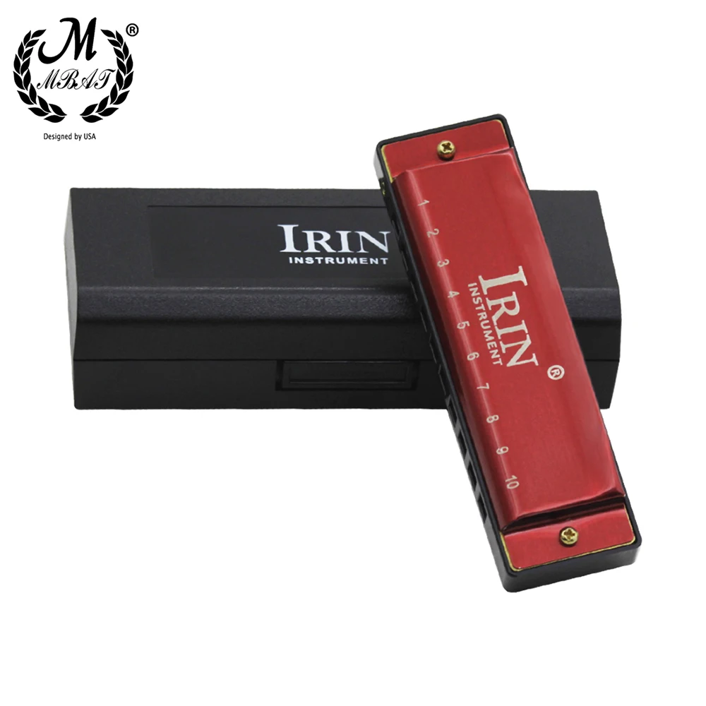 M mbat 10 hull 20 -toners g-tone bluesmunnspill abs-boks nybegynner musikkelsker treblåseinstrument munnspill med etui: Rød