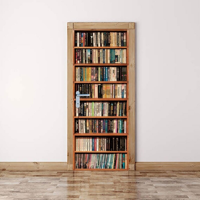 3D Door Sticker Bookshelf Bookcase Wallpaper Self Adhesive Wall Mural 87HA