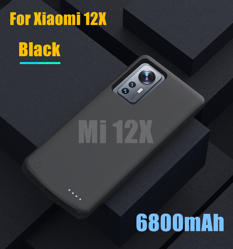 Externe Batterij Oplader Cover Voor Xiaomi Mi 12 Pro 12X Batterij Gevallen 6800Mah Power Bank Opladen Cover Voor Xiaomi 12 Power Case: Mi 12 Pro Black
