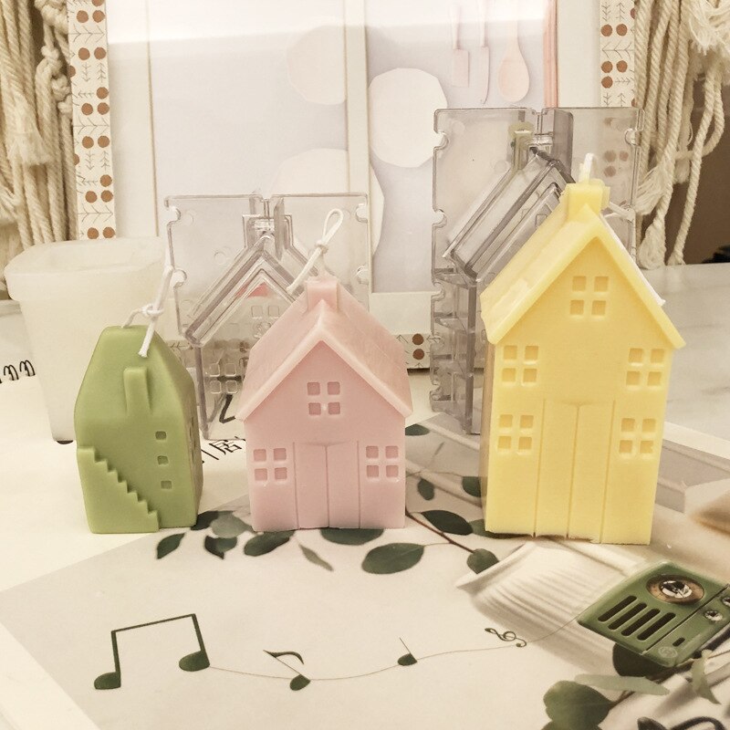 3D Small House Villa Wooden House Silicone Mold Aromatherapy Candle DIY Plastic Mold Home Crafts Ornaments Candle Making Molds