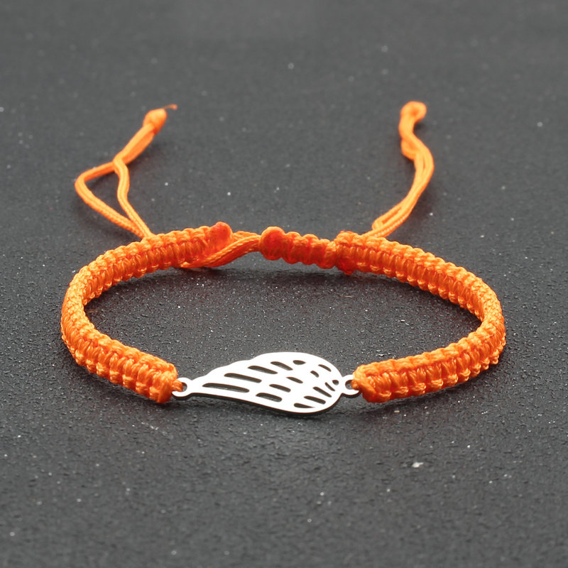 Bransoleta ze stali nierdzewnej Angel Wing Charm bransoletka ręcznie pleciona regulowana Lucky czerwona linka bransoletki dla kobiet mężczyzn biżuteria przyjaźni: Orange
