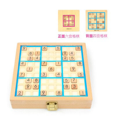 Juguetes de juego de Sudoku con cajón de madera, ajedrez volador, juguetes de inteligencia para niños, aprendizaje temprano de matemáticas, juguetes de Aprendizaje Temprano: Three in one blue