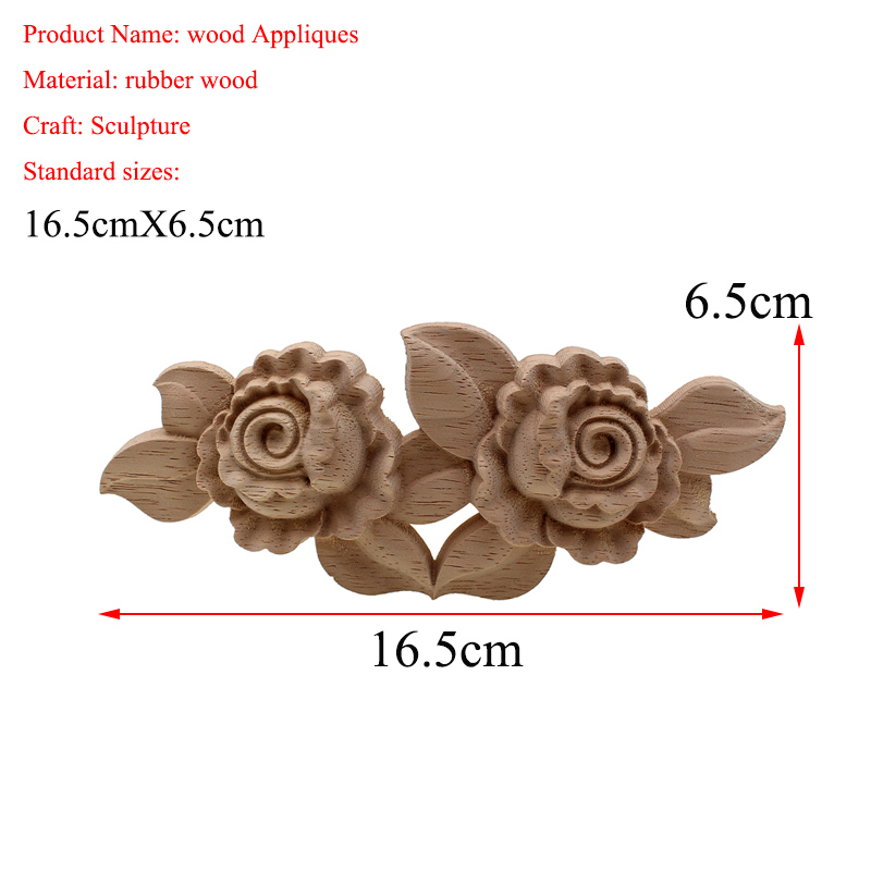 VZLX Flower Wood Carving Natural Wood Appliques for Furniture Cabinet Unpainted Wooden Mouldings Decal Decorative Figurine: 16.5cmX6.5cm