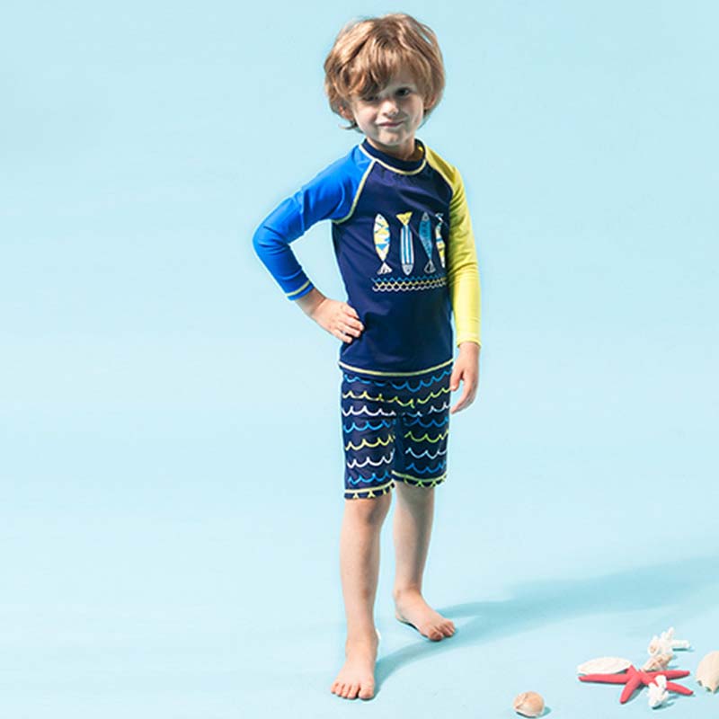 2-10Y Kids Swimwear Children Boys Beach Rash Guards 3Pcs Baby Boy Cartoon Long Sleeve Sunscreen Quick-drying Swimsuit Bathsuit