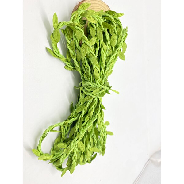 5 Meter/partij Natuurlijke Jute Touw 5Mm Jute Blad Lint Met Kunstmatige Wijnstok Groene Bladeren Diy Craft Vintage Voor Bruiloft party Decor: green
