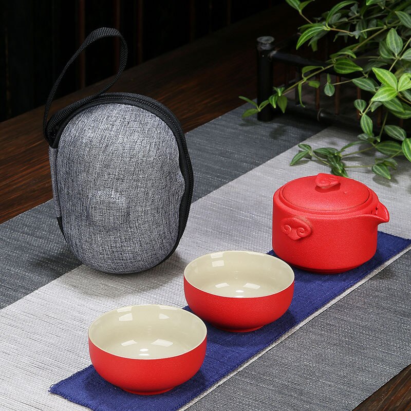 Porcelana ceramiczna czajniczek i filiżanki robić herbaty biuro podróży zestaw robić herbaty Kung Fu Teaware Wykonany ręcznie przenośny chińnarty zestaw robić herbaty dzbanek na herbatę i zestaw filiżanek: D czerwony