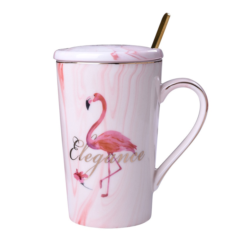 Creatief Met Mok Met Deksel Lepel Flamingo Koffie Mokken Keramische Mok Reiskop Mok Keramische Cup Gemarmerd Keramische Paar Cup