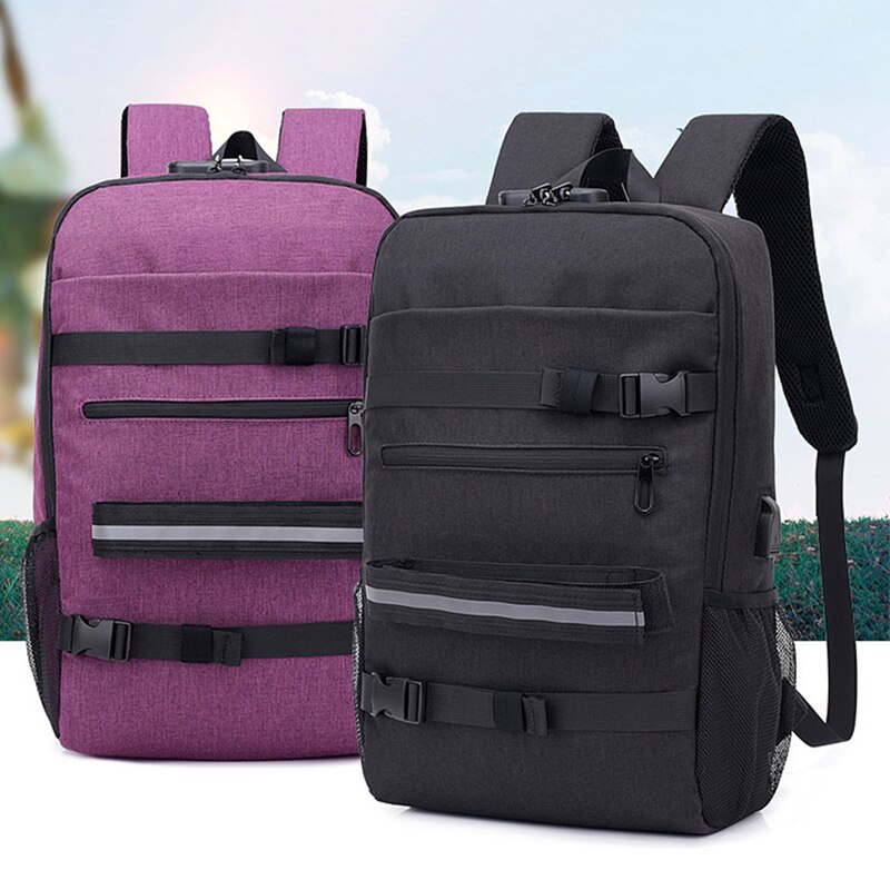 Skateboard Backpack Anti-Theft Password Lock USB Charging Shoulder Bag for Travel Leisure Computer Longboard Bag